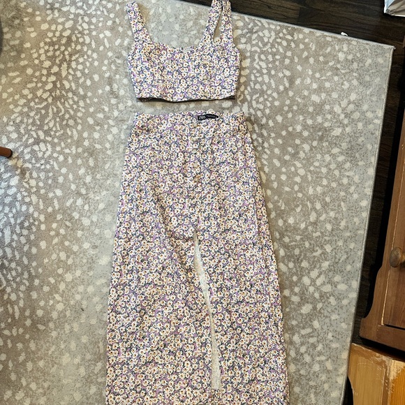 ZARA 2 piece Linen blend floral skirt + top - Picture 3 of 4